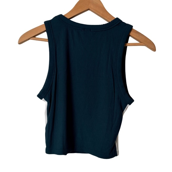 Offline by Aerie Cropped Ribbed White Side Striped Blue Top, Medium - Picture 2 of 8